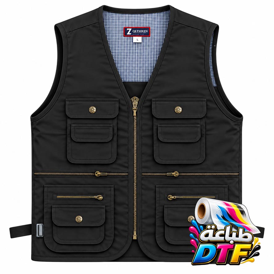 فزت كتان اسود مطبوع DTF-VEST-LINEN-BLACK